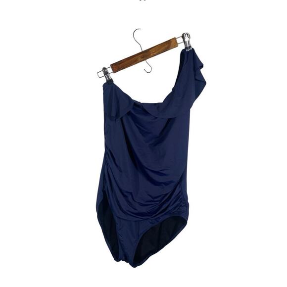 Swimsuit Bathing Suit Size 16 Navy Blue One Shoulder Slimming XL Womens NEW - Picture 2 of 8